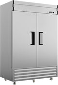 54" Upright Commercial Freezer with 2 Solid Door, -10℉ ~ 10℉, 49 Cu.Ft Reach-in Freezer, Fan Cooling Stainless Steel Freezer with 3 Wheels for Restaurant Bar Garage, ETL and DOE Approved