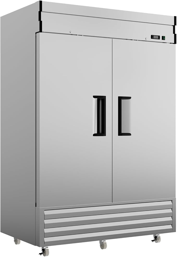 54" Upright Commercial Freezer with 2 Solid Door, -10℉ ~ 10℉, 49 Cu.Ft Reach-in Freezer, Fan Cooling Stainless Steel Freezer with 3 Wheels for Restaurant Bar Garage, ETL and DOE Approved