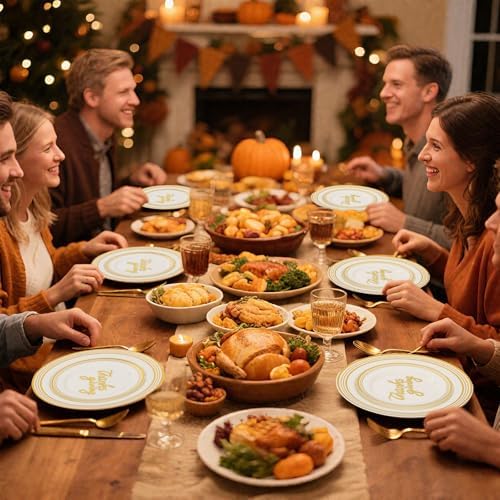 EjonirInjonir 150pcs Sturdy Thanksgiving Plastic Plates For Fall Dinner