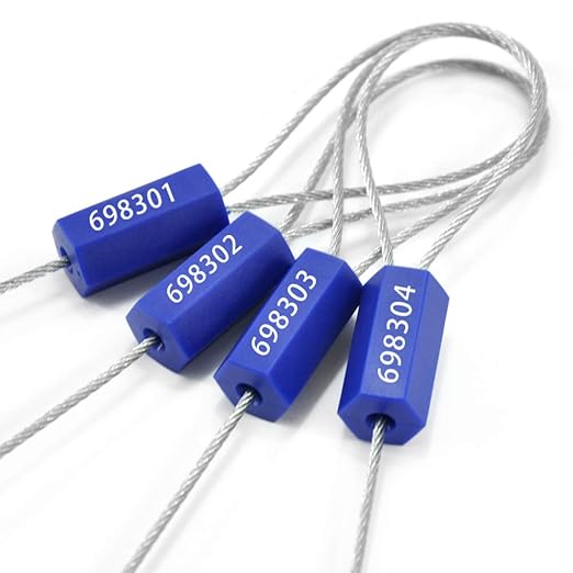 500 Numbered Steel Cable Seals - Tamper Proof, Pull Tight Container Seal (Blue)