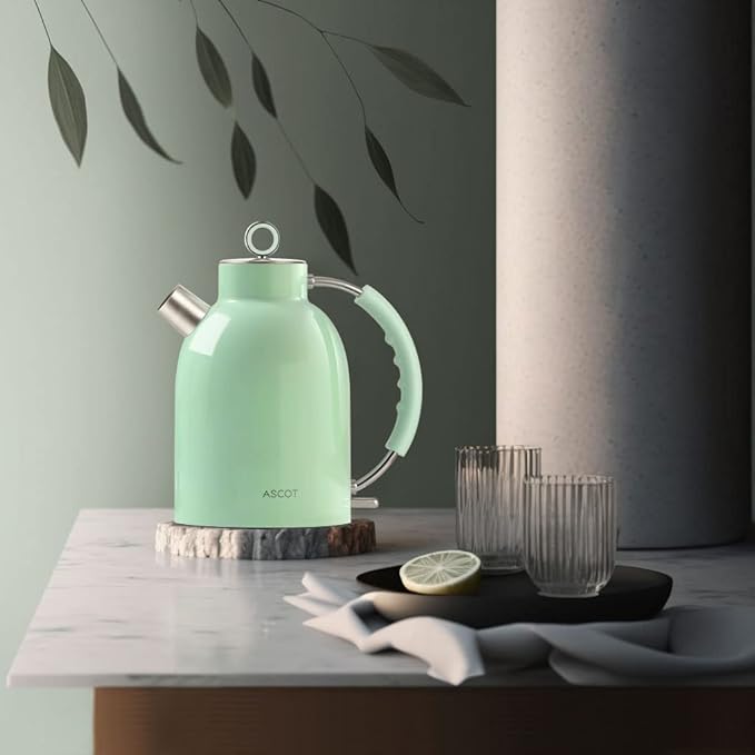 Electric Kettle, ASCOT Electric Tea Kettle, Stainless Steel Water Boiler, Fast Boiling, 1.5L, 1500W, BPA-Free, Cordless, Automatic Shutoff, Boil-Dry Protection, Green