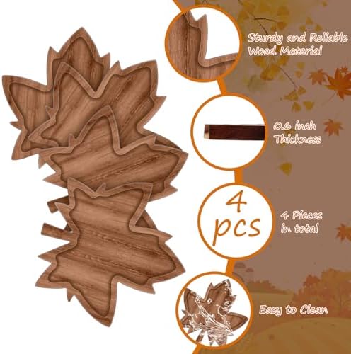 Rtteri 4 Pcs Maple Leaf Wood Serving Tray, Thanksgiving Appetizer Platter