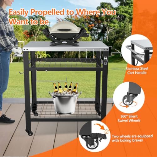 M METERXITY Stainless Steel Pizza Oven Table for Ooni, 32"x 24" Three-Shelf