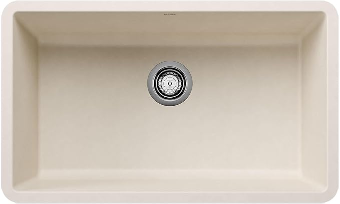 BLANCO 443083 Precis Silgranit 30” Single Bowl Undermount Kitchen Sink, Soft White