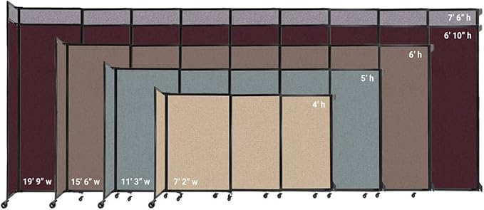 Wall-Mounted Sliding StraightWall Room Divider | Adjustable Widths | Locking Wheels | Room Separator | Up to 7'2" Wide x 6' Tall Black Fabric Panels