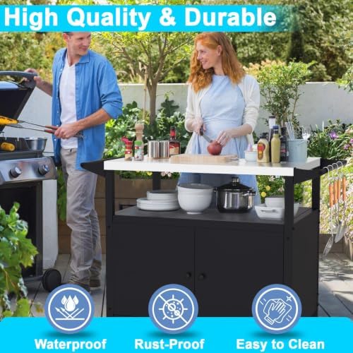 COZEER Outdoor Grill Table with Storage, Weatherproof Grill Cart