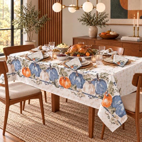 Newbridge Thanksgiving Blue Pumpkin Vines Tablecloth 60 x 84 Inch Rectangle