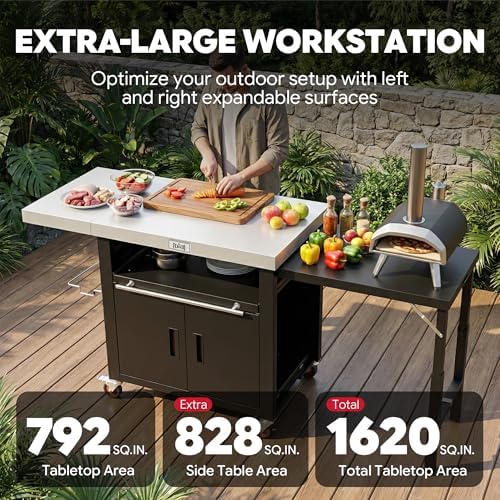 Feasto Outdoor Kitchen Island with Cabinet, 74” x 26” Rolling Grill Table