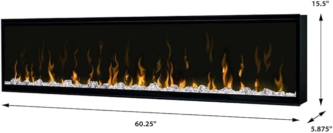 Dimplex IgniteXL 60" Built-in Linear Electric Fireplace with 8 Color Themes and Acrylic Ember Bed (Model: XLF60), 8530/5118 BTU, 240/120 Volt, 2500/1500 Watt, Black