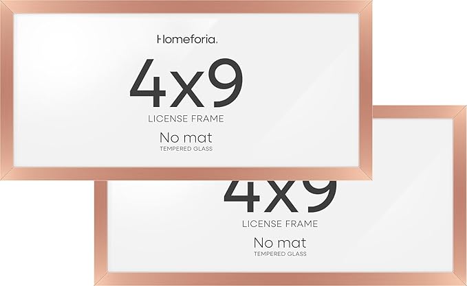 Homeforia 4x9 Business License Frame, High End Metal 4 x 9 Rose Gold Certificate Frame, 9x4 Document Frames for Wall or Tabletop, 9by4 inch Panoramic Picture Frames, Tempered Glass, Wall Kit, Set of 2