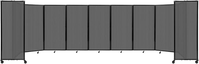 Versare Polycarbonate Room Divider 360 Portable Wall Partition | Freestanding Office Dividers | Locking Wheels | Privacy Screen Panels - 25' x 6' Dark Gray Thermoplastic Polymer