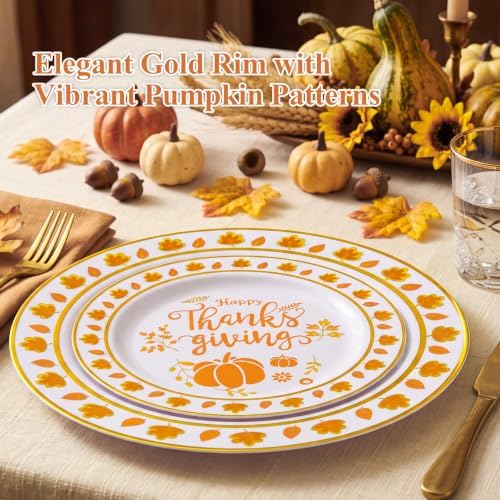 EjonirInjonir 60pcs Premium Thanksgiving Plastic Plates for Friendsgiving