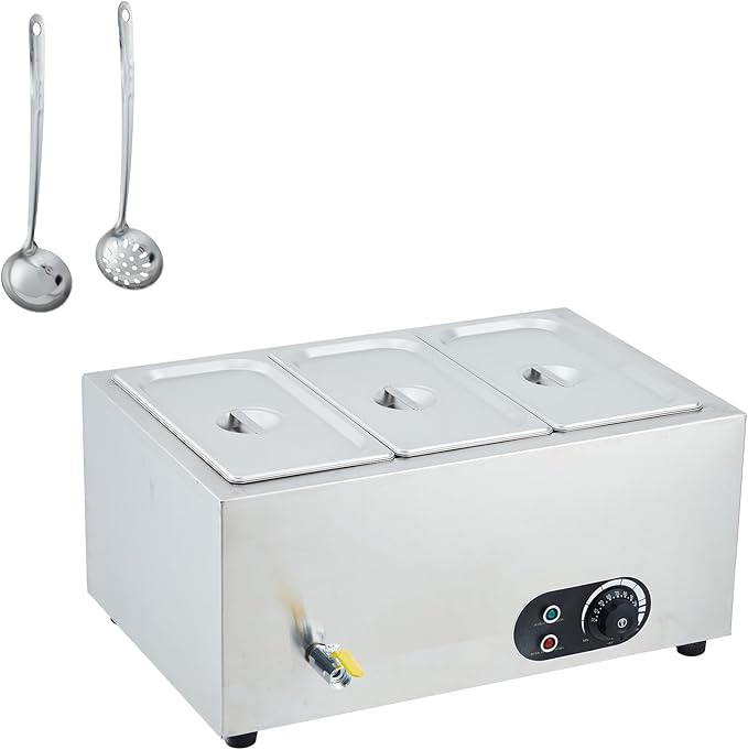 Commercial Food Warmer Stainless Steel 1500W Electric Buffet Server Bain Marie,3-Pan Catering Hot Food Station for Restaurants, Hotels, Banquets