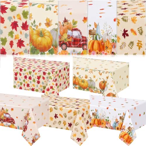 Preboun 15 Pcs Fall Tablecloth Disposable 54 x 108 Inch Maple Leaf, Pumpkin