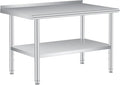 Stainless Steel Prep Table, 60 x 24 in, with Backsplash, Adjustable Undershelf, Commercial Heavy Duty Table with Adjustable Under Shelf for Outdoor Use,Restaurants,Hotels,Works