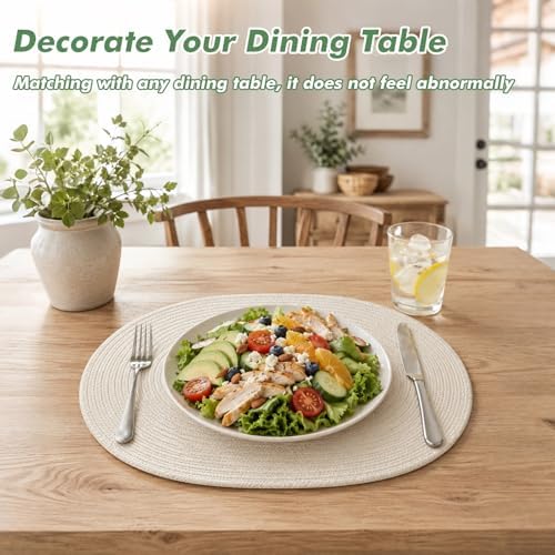 Oval Woven Placemats Set of 8 Heat Resistant Placemats 17.5 x 12 Inches Farmhouse Cotton Rope Place Mats for Dining Tables Trivets for Hot Dishes, Beige