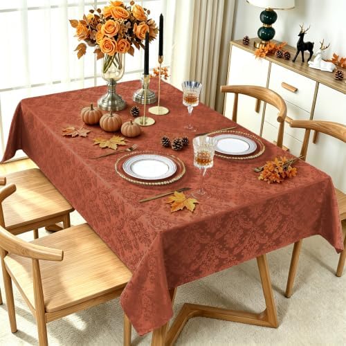 SASTYBALE Brick Red Fall Jacquard Damask Rectangle Tablecloth 60 x 102 Inch