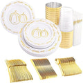 LIYH 175 Pcs Plastic Thanksgiving Plates Disposable Dinnerware sets, Thanksgiving Plates and Napkins, Gold Plastic Plate Napkins Fall Tableware 25 Guests