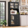 BOTLOG 64'' Kitchen Pantry Storage Cabinet, Tall Kitchen Storage Cabinet with Microwave Stand, Hutch Cabinet with Adjustable Shelves, for Dining Room, Black