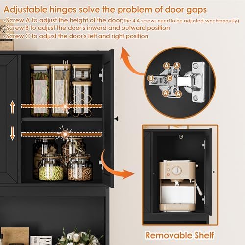 BOTLOG 72" Kitchen Pantry Cabinet Microwave Stand, 10 Storage Compartments