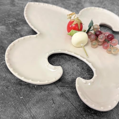 UP Fleur-de-Lis Shaped Melamine Serving Platter, Elegant Party Tray, Classic French Design, for Snacks, Appetizers, and Desserts, Ivory, 12.25 x 10 Inch