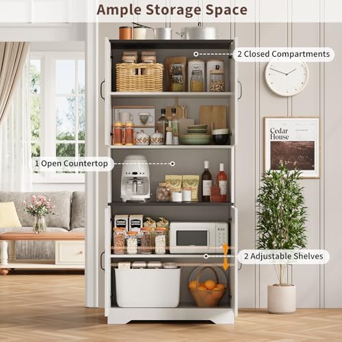 IDEALHOUSE 70" Kitchen Pantry Storage Cabinet with 3 Adjustable Shelves