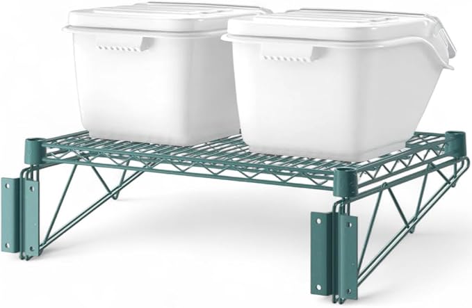18" x 24" Green Wall-Mounted Wire Shelf Kit with Clip-in Ingredient Storage Bins, Heavy-Duty Steel Rack, Supports up to 600 lb, Flip-Top Lids, Open-Wire Design for Kitchen/Prep/Storage