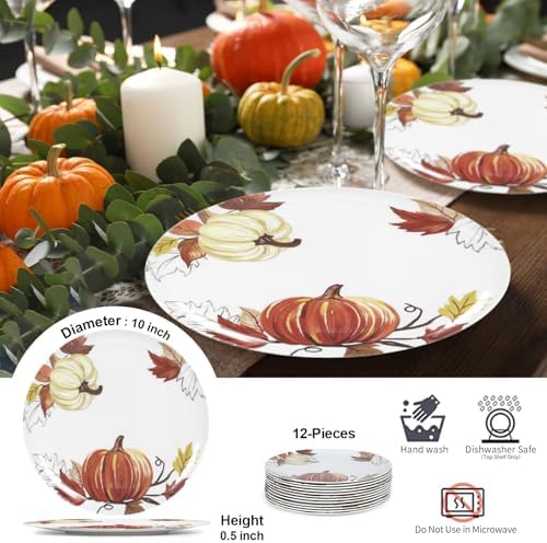 12pcs ‌Melamine ‌Pumpkin Dinner Plates,10 Inch Fall Dishes for Thanksgiving
