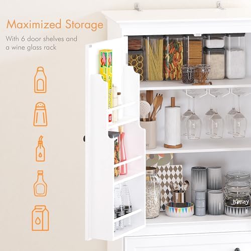 Spirich 71-Inch Tall Kitchen Pantry Cabinet with 2 Slide-Out Racks, White