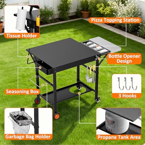 Pizza Oven Table for Ooni, Ninja & Blackstone, Wheeled Grill Cart
