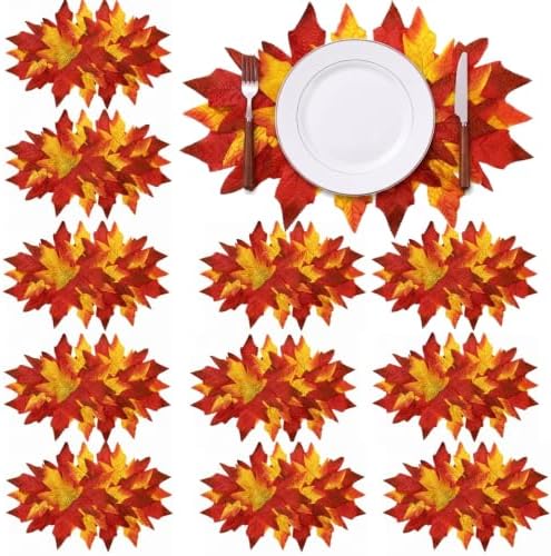 Layhit 12 Pcs Fall Thanksgiving Maple Leaf Placemats, 10.6 x 17.7 Inch