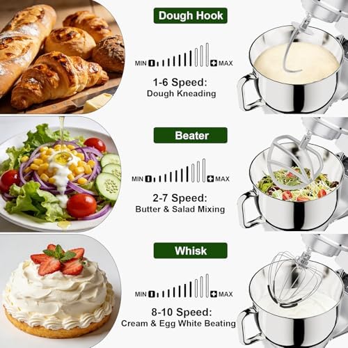 Camic 7.45 QT Tilt-Head Stand Mixer, Electric Mixer for Baking (Silver)