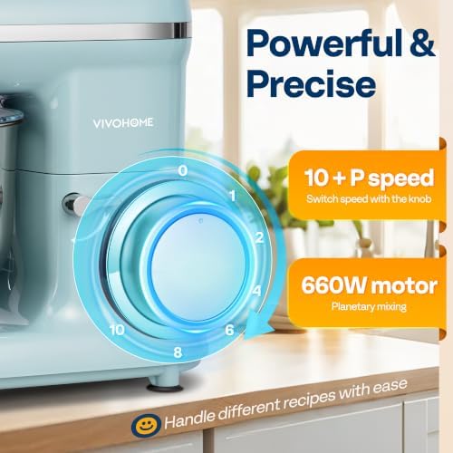 VIVOHOME 3-in-1 Stand Mixer, 6-Quart Tilt-Head Mixer, 10 Speeds, Blue