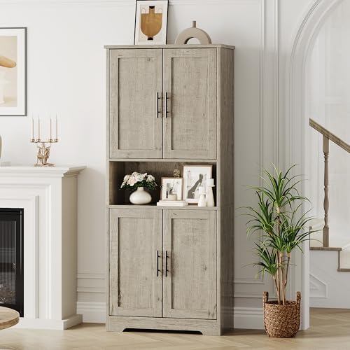 70“ Tall Kitchen Pantry Cabinet,Modern Kitchen Hutch with Microwave Stand & Adjustable Shelves,Ideal for Dining Room, Bathroom, Laundry Room - Modern and Functional Design.Grey.