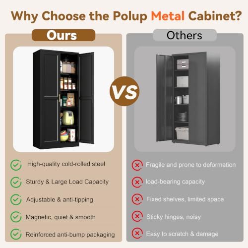 Polup Pantry Cabinet, 71" Tall Metal Storage Cabinet with Doors and Shelves
