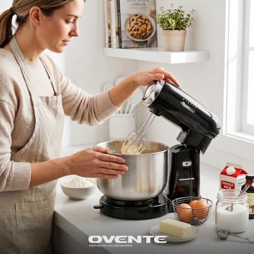 OVENTE Electric Stand Mixer, 3.5 QT, 5 Mixing Speeds, 250W, Black SM680B