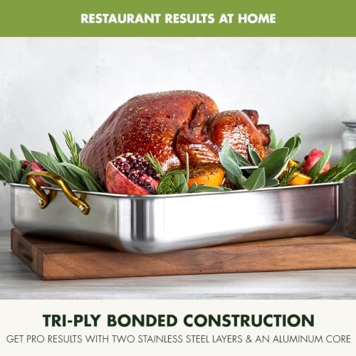 GreenPan Reserve 16” x 13” Tri-Ply Stainless Steel Roasting Pan with Rack