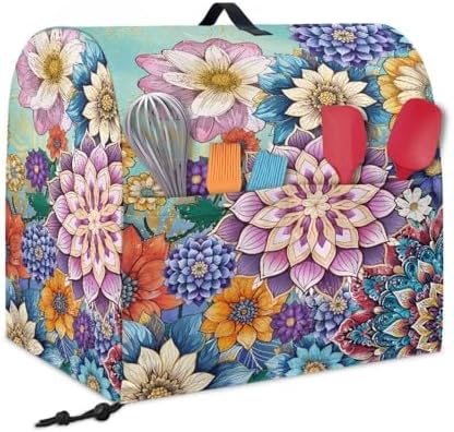 Boho Flower Stand Mixer Covers Compatible with 6-8 Quarts Kitchen Aid Stand Mixer Dust Protector Cover Organizers with Handle Pocket Kitchen Decoration