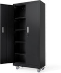 VINGLI Rolling Metal Storage Cabinet with Adjustable Shelves, 71'' Tall Garage Storage Cabinet with Wheels, Locking Tool Cabinets for Home Office Garage Gym School (Black)