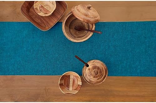 Solino Home 100% Pure Linen Dining Table Runner Teal, Athena 14 x 90 in