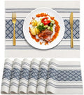 ADRIMER Placemats Set of 6, Boho Table Mats Cotton Blend, Durable Cloth Table Placemats Machine Washable, Rustic Place Mats for Dining Kitchen Table, 14 x 18 Inch, Blue