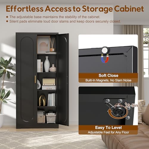 UNICOLY 71" Kitchen Pantry Cabinet, Kitchen Pantry Storage Cabinet with Doors and 4 Shelves, Metal Storage Cabinets for Laundry Room, Living Room, Dinning Room, Assembly Required, Black