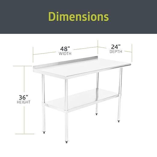 Pearington NSF Certified Stainless Steel Kitchen Prep and Work Table, Commercial Work Table for Restaurant and Home, 48" x 24", Stainless Steel