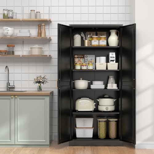UNICOLY 71" Kitchen Pantry Cabinet, Metal Pantry Storage Cabinet with Doors