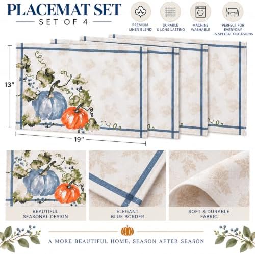 Newbridge Thanksgiving Blue Pumpkin Vines Tablecloth 70 Inch Round