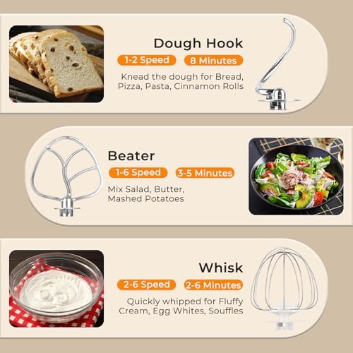 6.5QT Stand Mixer, 700W 6-Speed Tilt-Head Electric Stand Mixer, 3-In-1 Kitchen Mixer with Bowl, Dough Hook, Wire Whisk & Flat Beater, Perfect for Bakery, Cake, Bread and Home Baking