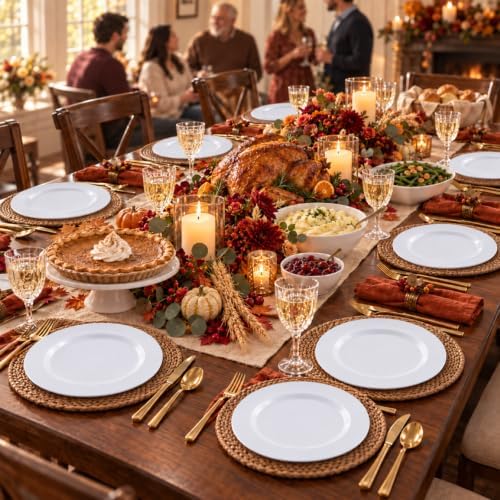 KIRE 120PCS White Plastic Plates - Heavy Duty White Disposable Plates for Party/Wedding - Include 60Pieces 10.25inch Dinner Plates - 60Pieces 7.5inch Dessert/Salad Plates