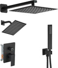 Shower Faucet Set Matte Black Shower System, Knob Switch Diverter Shower Faucet with High Pressure Handheld Spray, Wall Mount 10 Inch Shower Head with 6 Inch Wall Mount Shower Head