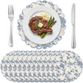 Set of 12 Blue Floral Cotton Placemats 15" Round Scalloped Navy Blue