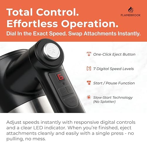 Cordless Hand Mixer | Rechargeable 7-Speed Electric, Black